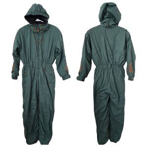 Obermeyer VTG Ski Snow Suit Green Petite 8 Hooded Jumpsuit 1/2 Zip Brown